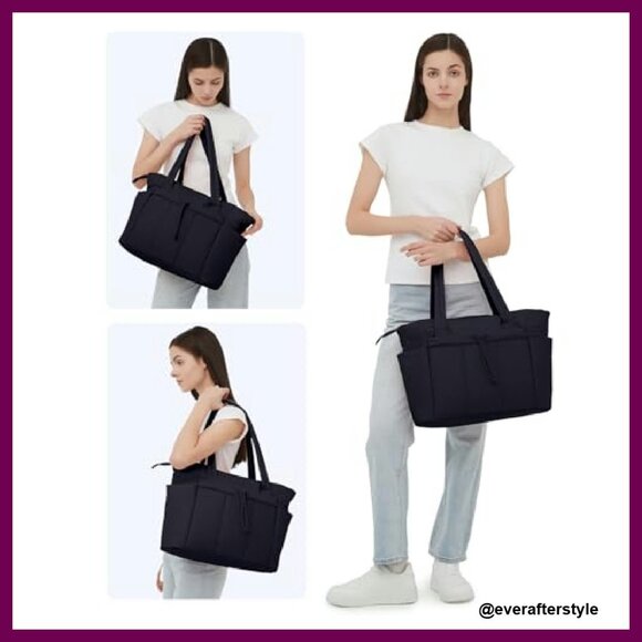 Puffer Tote Bag with Cup Holder Laptop Compartment Trolley Sleeve Travel Work - Picture 7 of 8